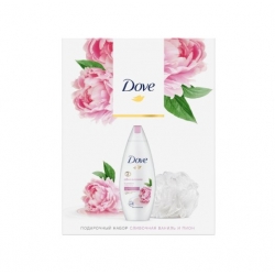 Набор подарочный Dove "Сливочная ваниль и пион" (гель для душа, 250 мл + мочалка)
